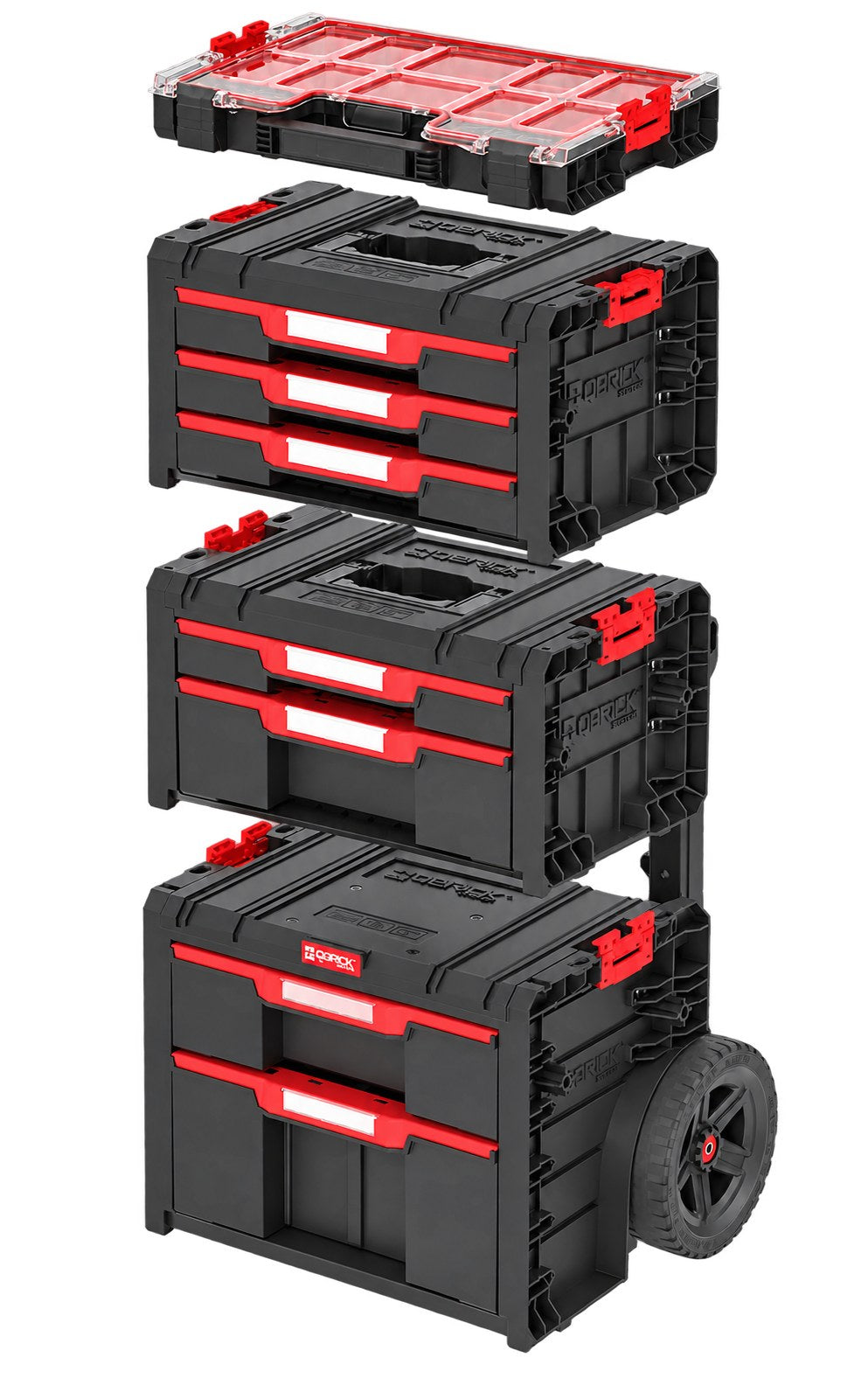 PRO Drawer Tower setinin dört parçası ayrı ayrı — modüler yapı
