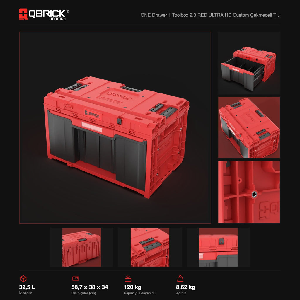 Qbrick System ONE Drawer 1 Toolbox 2.0 RED ULTRA HD Custom teknik özellikler