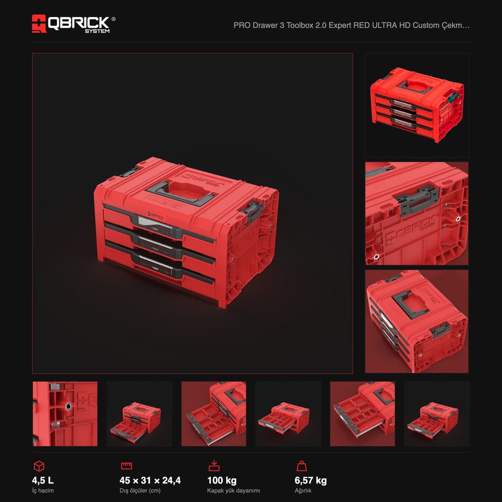 Qbrick System PRO Drawer 3 Toolbox 2.0 Expert RED ULTRA HD Custom teknik özellikler