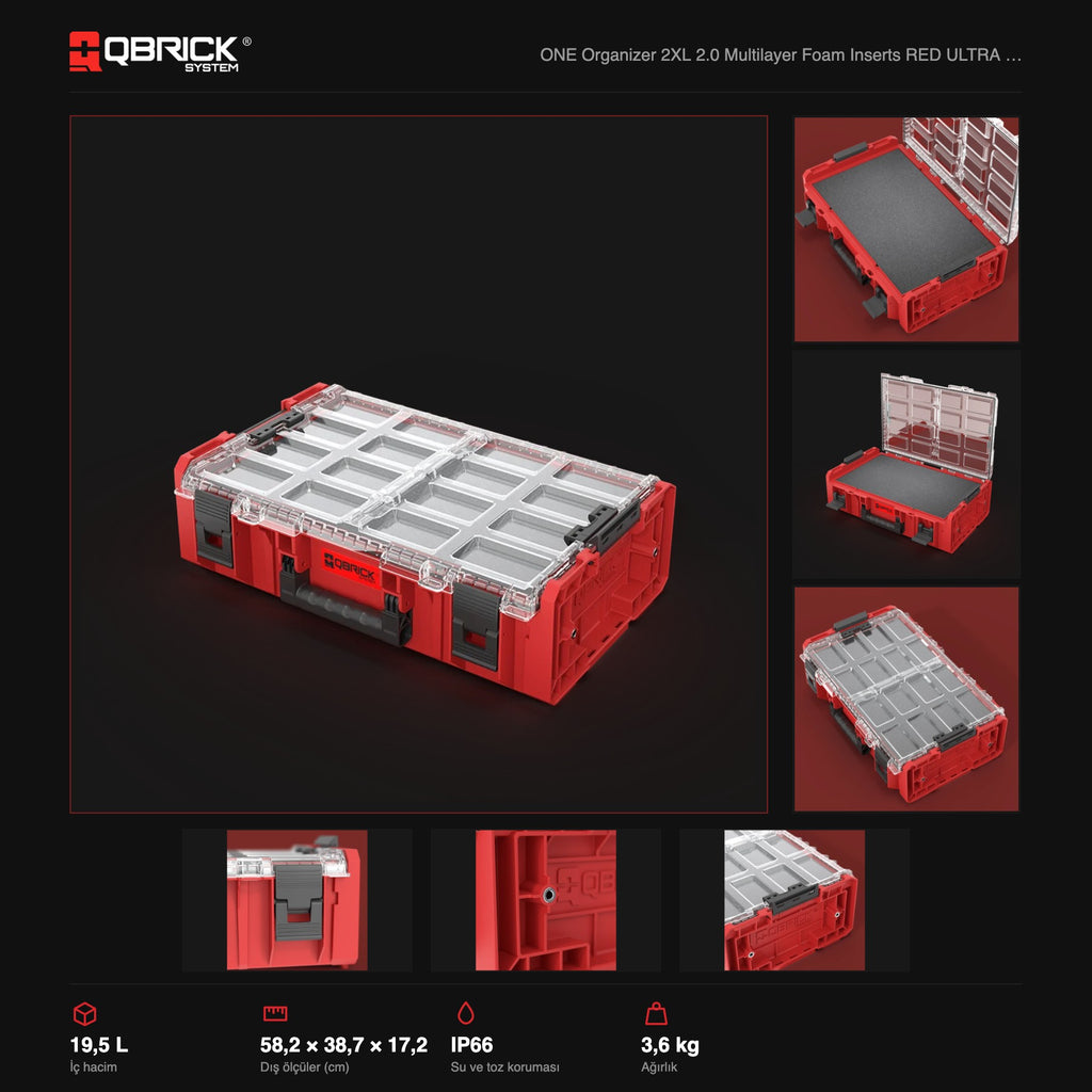 Qbrick System ONE Organizer 2XL 2.0 Multilayer Foam Inserts RED ULTRA HD Custom teknik özellikler