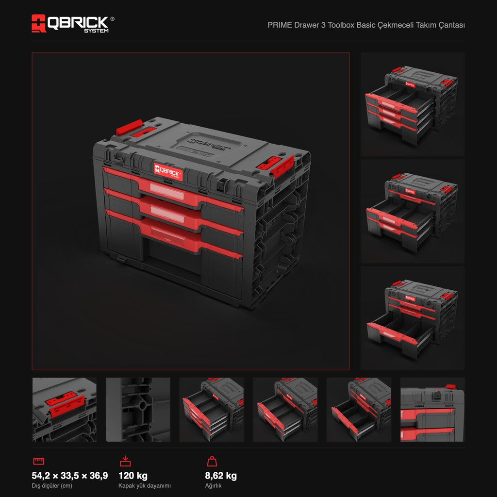Qbrick System PRIME Drawer 3 Toolbox Basic teknik özellikler