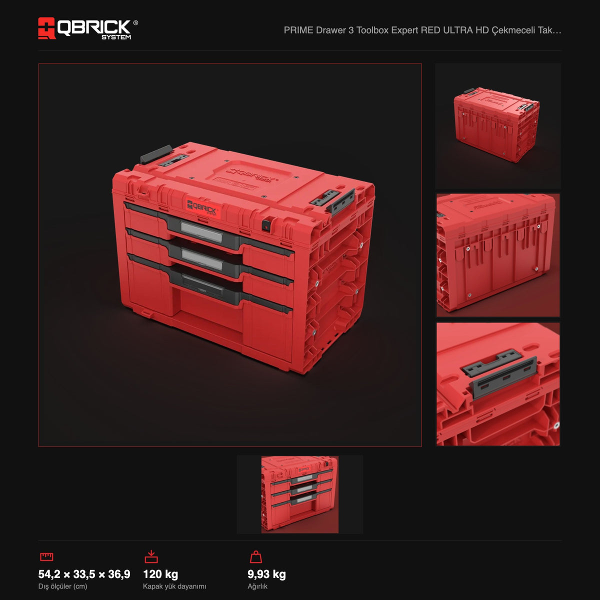 Qbrick System PRIME Drawer 3 Toolbox Expert RED ULTRA HD teknik özellikler