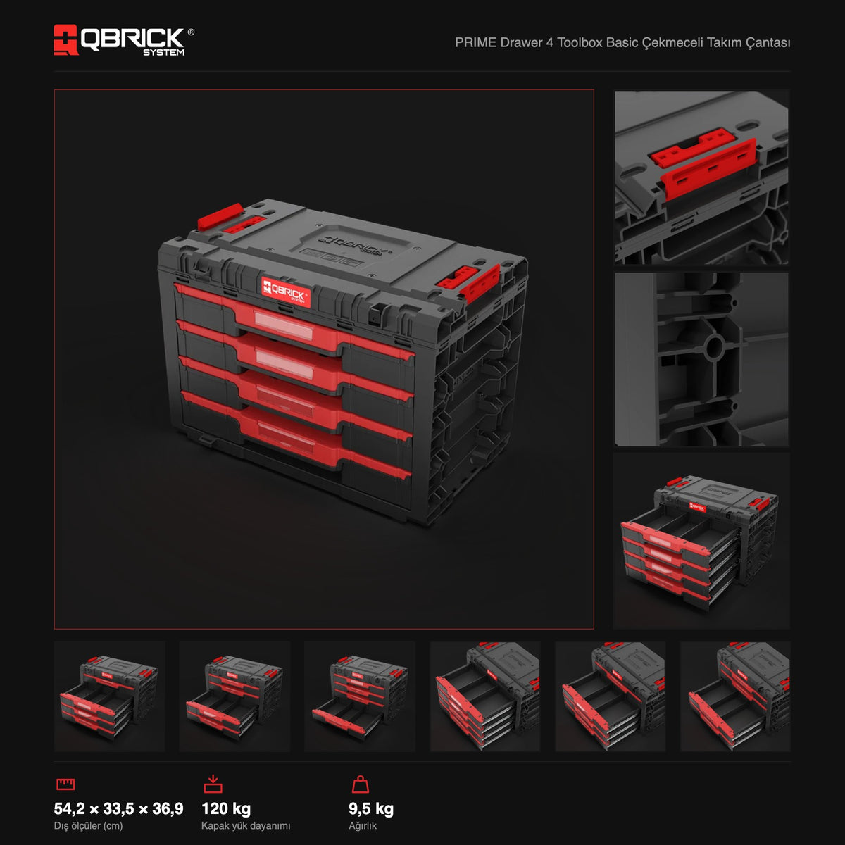 Qbrick System PRIME Drawer 4 Toolbox Basic teknik özellikler