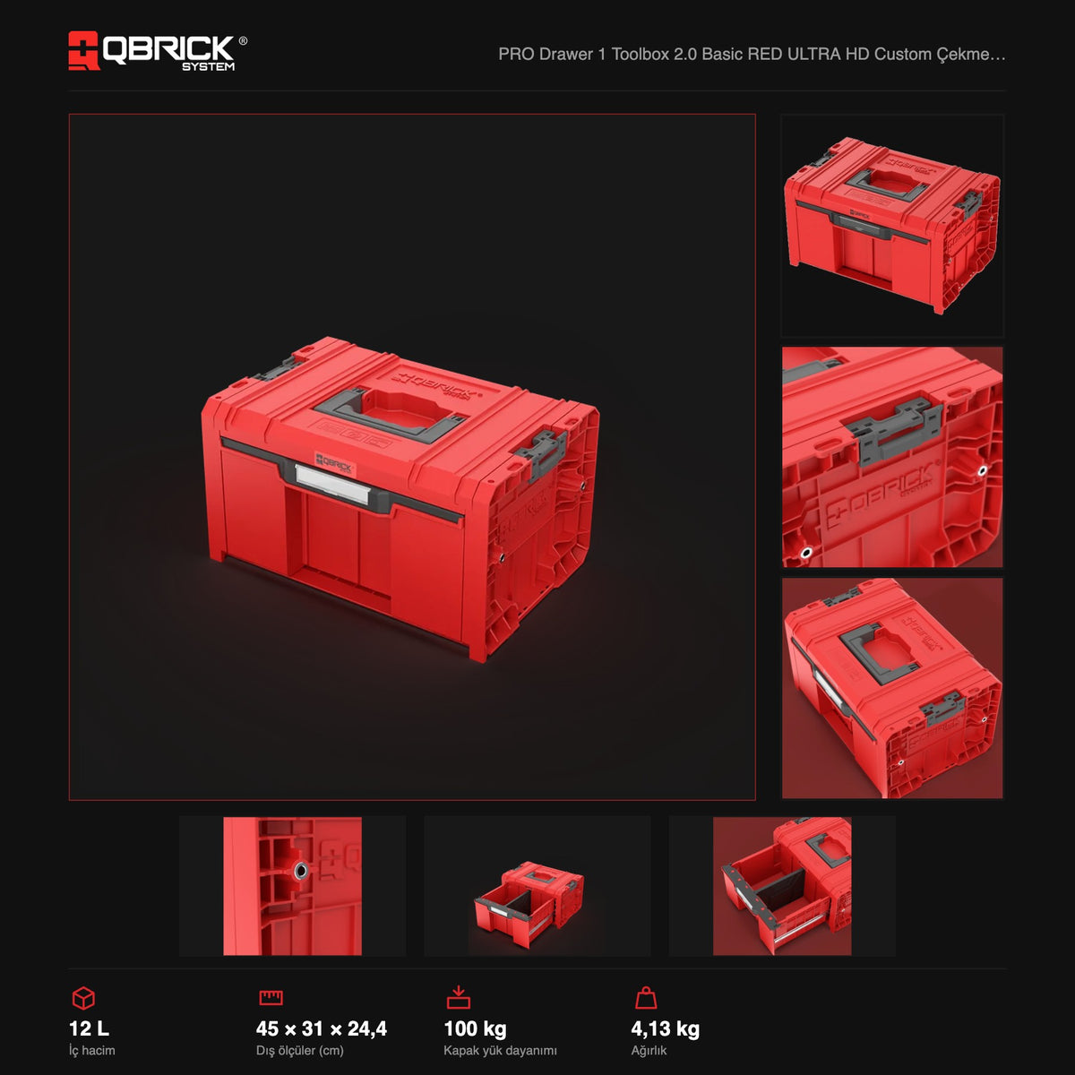 Qbrick System PRO Drawer 1 Toolbox 2.0 Basic RED ULTRA HD Custom teknik özellikler