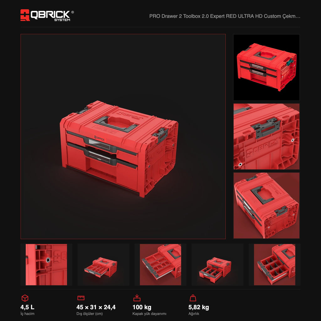 Qbrick System PRO Drawer 2 Toolbox 2.0 Expert RED ULTRA HD Custom teknik özellikler