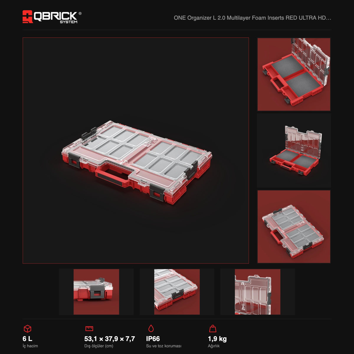 Qbrick System ONE Organizer L 2.0 Multilayer Foam Inserts RED ULTRA HD teknik özellikler