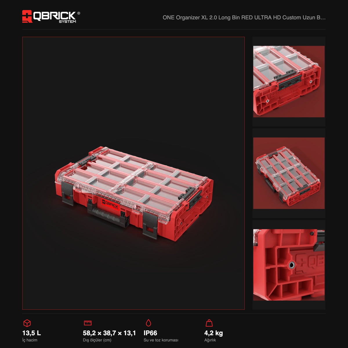 Qbrick System ONE Organizer XL 2.0 Long Bin RED ULTRA HD Custom teknik özellikler