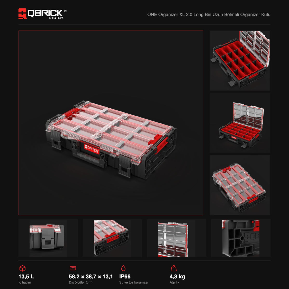 Qbrick System ONE Organizer XL 2.0 Long Bin teknik özellikler