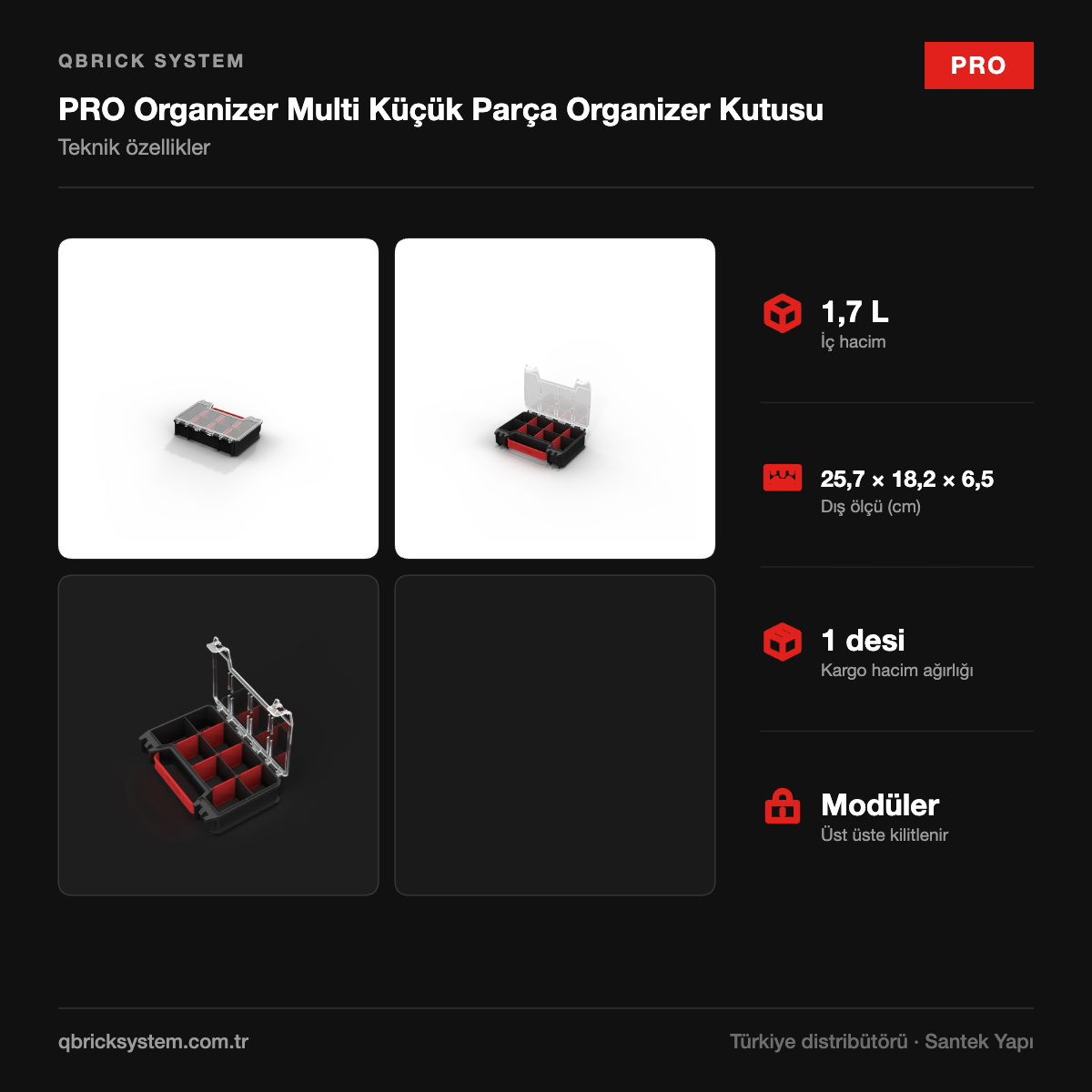 Qbrick System PRO Organizer Multi Küçük Parça Organizer Kutusu teknik özellikler