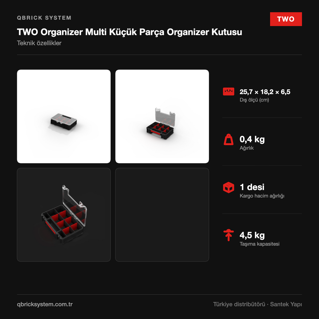 Qbrick System TWO Organizer Multi Küçük Parça Organizer Kutusu teknik özellikler